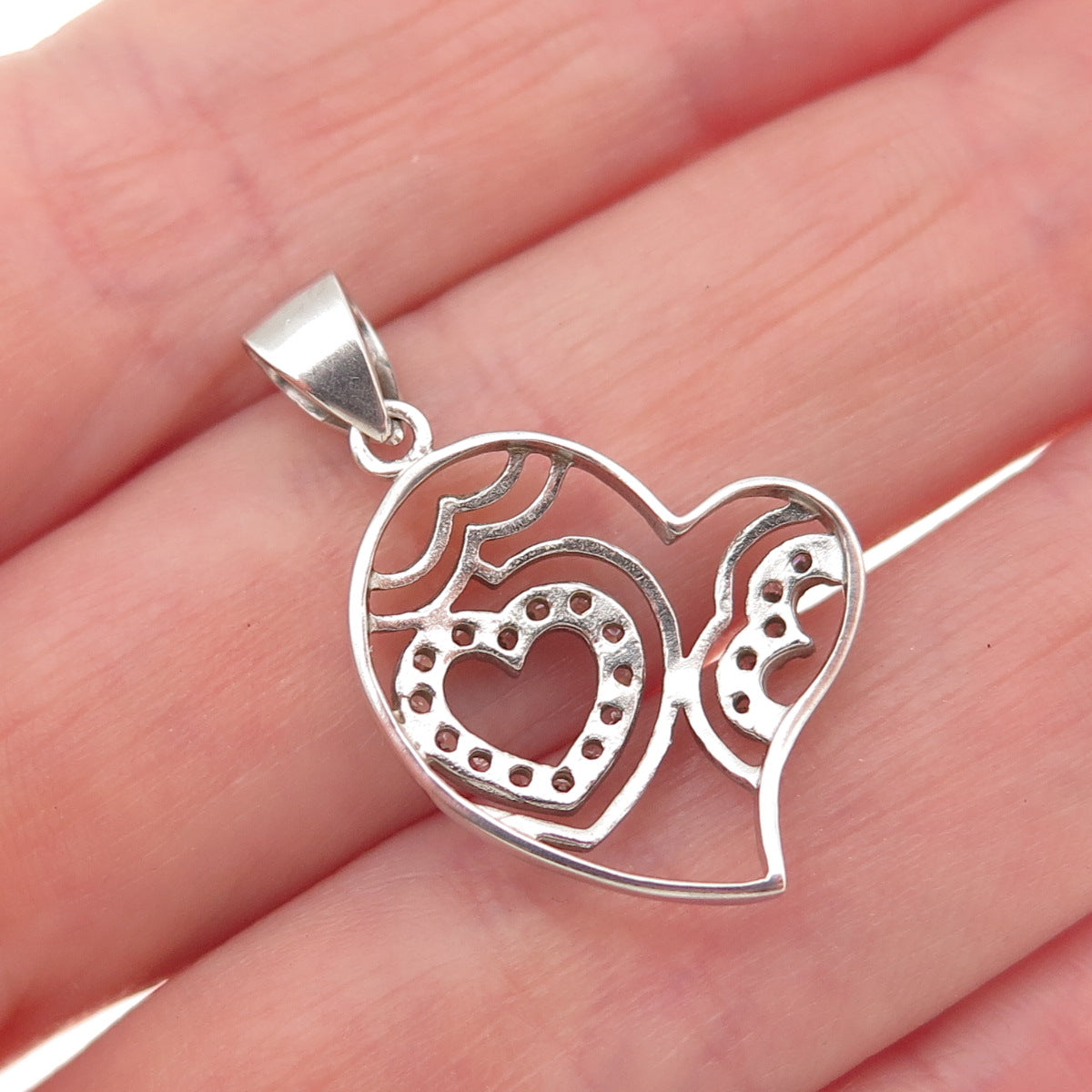 925 Sterling Silver Round-Cut C Z Heart Charm Pendant