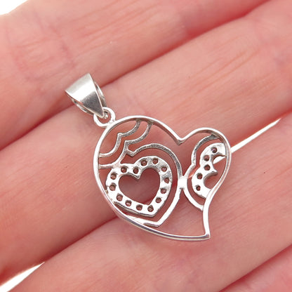 925 Sterling Silver Round-Cut C Z Heart Charm Pendant