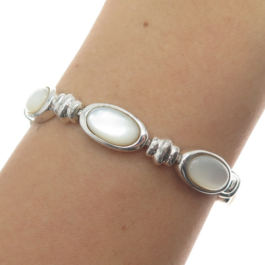MICHELLE ALBALA 925 Sterling Silver Vintage Real MOP Oval Link Bracelet 7.25"