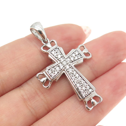 925 Sterling Silver Round-Cut Shaped C Z Sparkle Cross Pendant