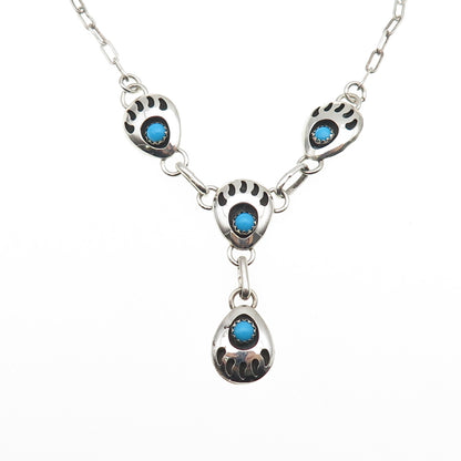 Old Pawn Sterling Silver Vintage Turquoise Bear Paw Tribal Chain Necklace 16"