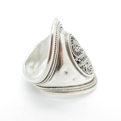 925 Sterling Silver Vintage Filigree Statement Ring Size 6