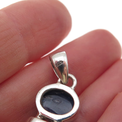 925 Sterling Silver Vintage Real Sapphire & Clear Crystal Amulet Pendant