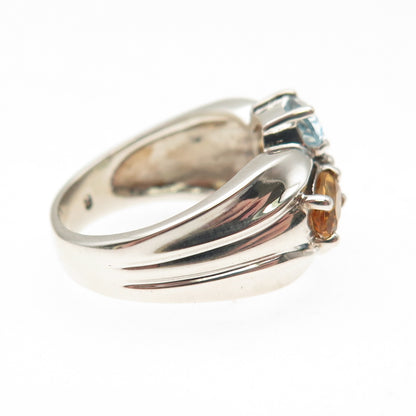 925 Sterling Silver Vintage Real Blue Topaz Amethyst Peridot Citrine Ring Size 6