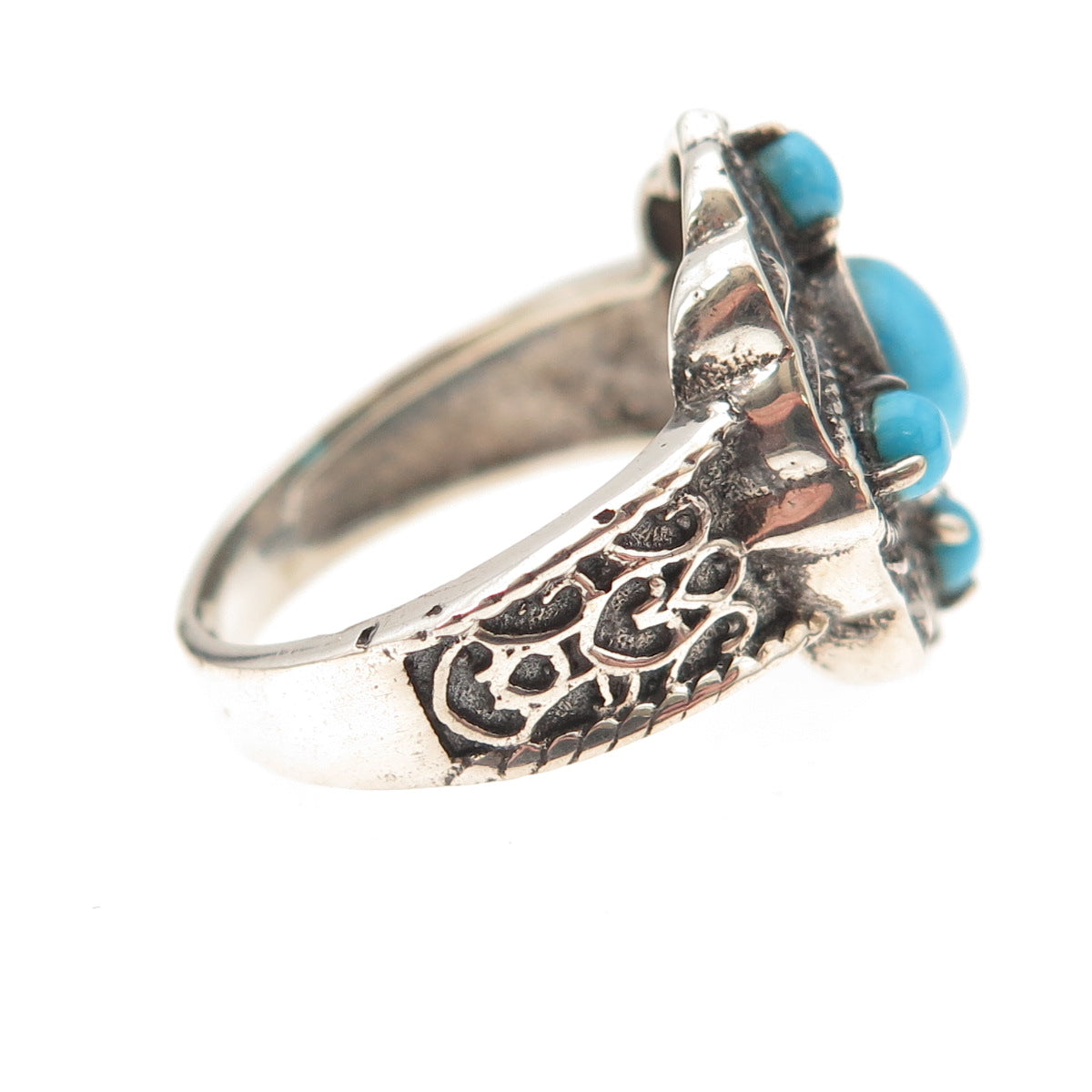 925 Sterling Silver Real Sleeping Beauty Turquoise Oxidized Ring Size 8.25