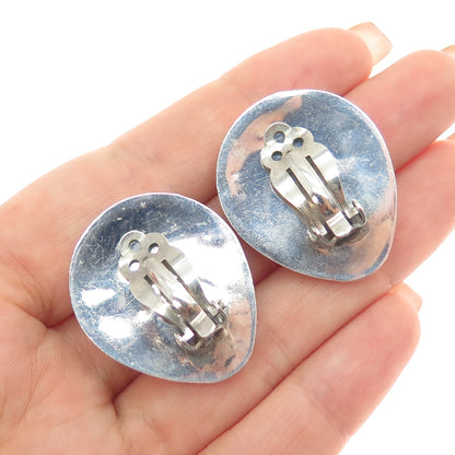 Old Pawn 925 Sterling Silver Vintage Turquoise Bear Paw Tribal Clip On Earrings