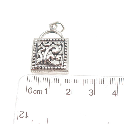 925 Sterling Silver Vintage Floral Oxidized Charm Pendant