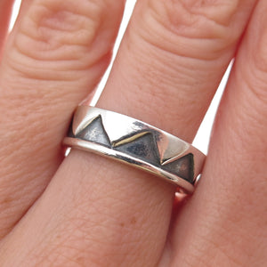 925 Sterling Silver Vintage Mexico Modernist Zig Zag Oxidized Band Ring Size 8