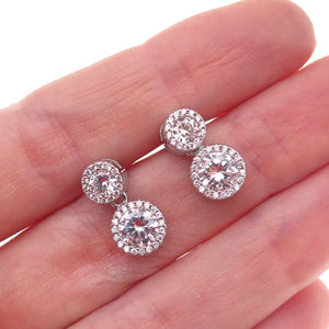 925 Sterling Silver Round-Cut C Z Drop Earrings
