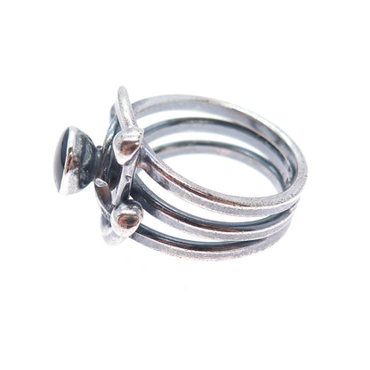 925 Sterling Silver Vintage Real Black Onyx Modernist Oxidized Ring Size 9.25