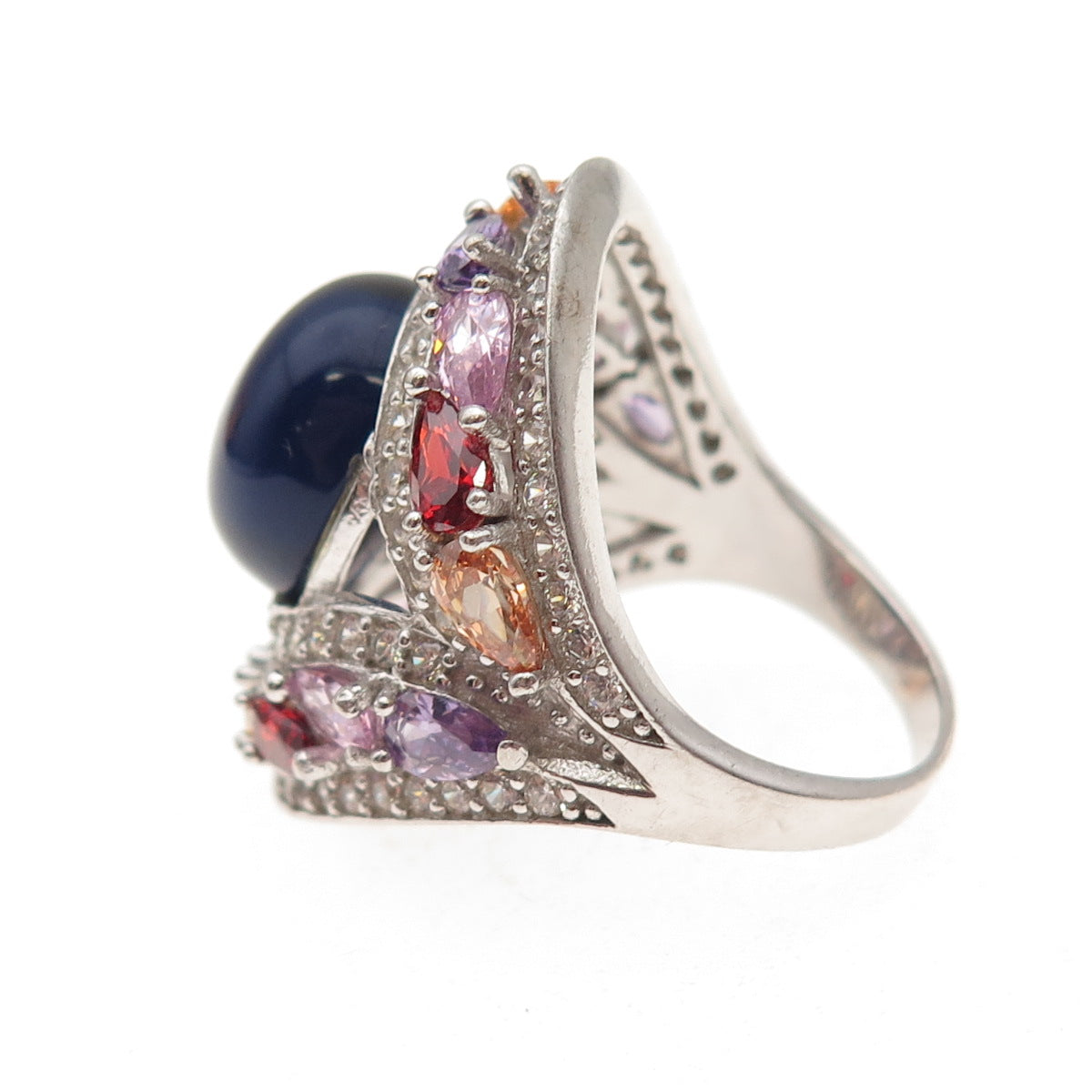 925 Sterling Silver Multi-Color C Z Cluster Ring Size 7