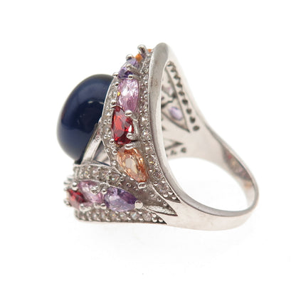 925 Sterling Silver Multi-Color C Z Cluster Ring Size 7