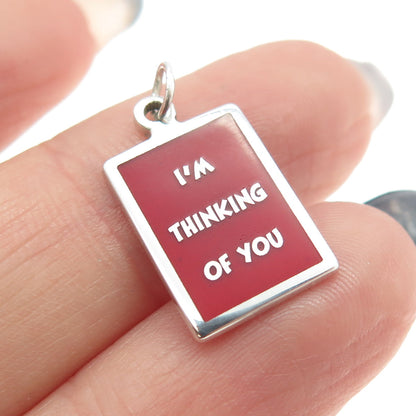 925 Sterling Silver Red Enamel "I'm Thinking Of You" Minimalist Charm Pendant