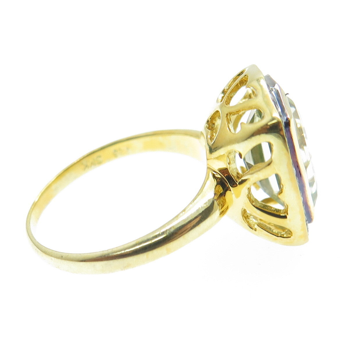 925 Sterling Silver Gold Plated White Diamond & Blue Topaz Gem Ring Size 8.75