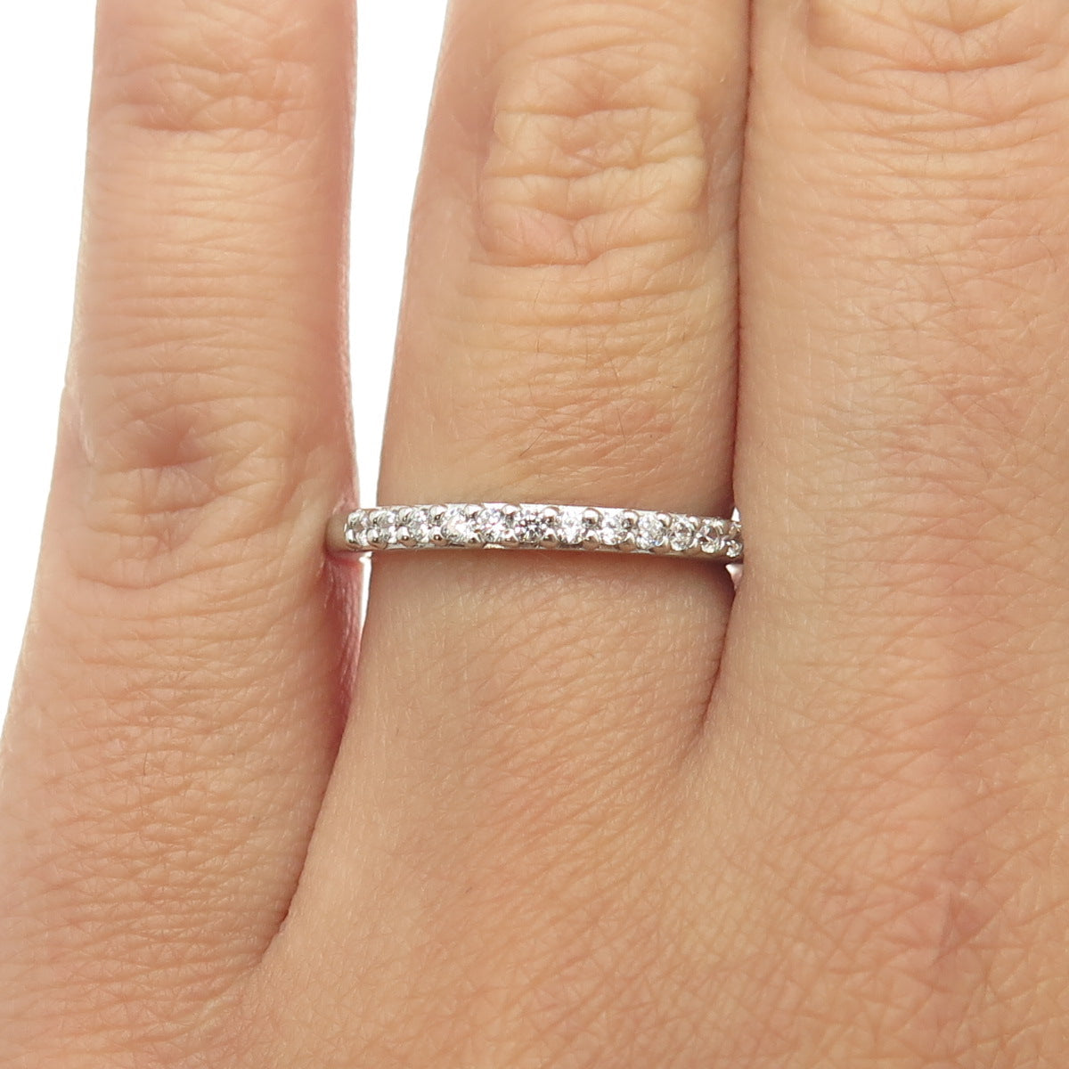 925 Sterling Silver C Z Half Eternity Stackable Band Ring Size 7