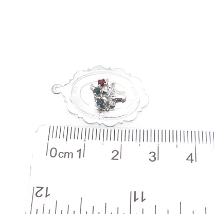 TOWN & COUNTRY 925 Sterling Silver Antique Rhinestone Flower To Mother Pendant