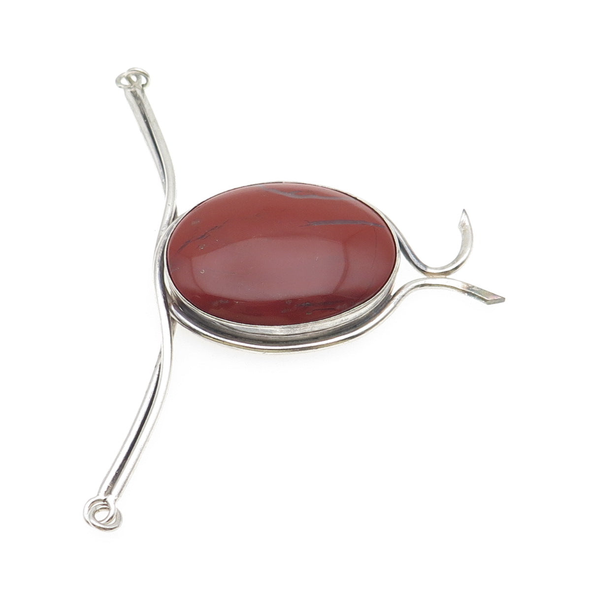 925 Sterling Silver Vintage Real Red Jasper Modernist Centerpiece Necklace Part