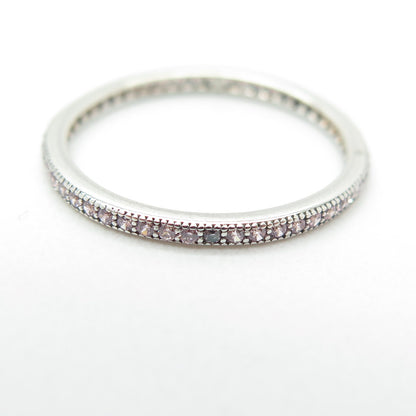 925 Sterling Silver Round-Cut C Z Stackable Eternity Band Ring Size 6.25
