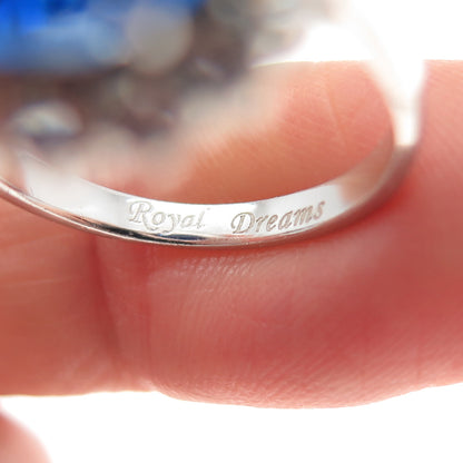 925 Sterling Silver Real White Topaz & Blue C Z Royal Dreams Ring Size 7.25
