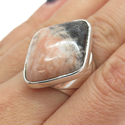 JAY KING DESERT ROSE Sterling Silver Vintage Black Peach Jasper Ring Size 7.75