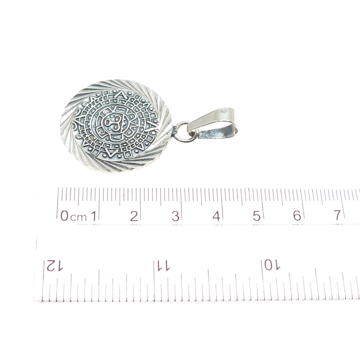 925 Sterling Silver Vintage Mexico Mayan Calendar Oxidized Charm Pendant