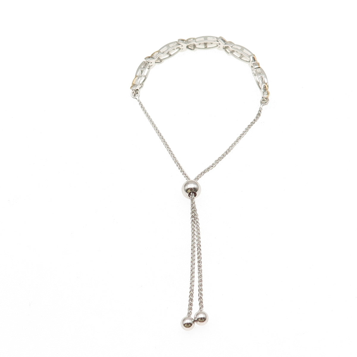 925 Sterling Silver 2-Tone Real Diamond X-Shape Adjustable Bolo Bracelet 6-9"