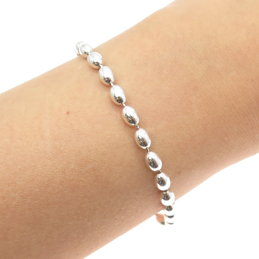 925 Sterling Silver Vintage Italy Oval Beaded Link Anklet / Bracelet 10.25"