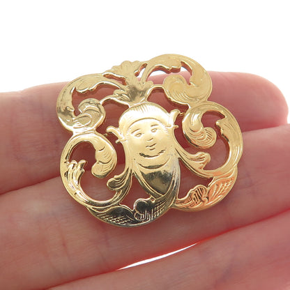 IC James Craig Sterling Silver Gold Plated Vintage Moon Face Ornate Pin Pendant