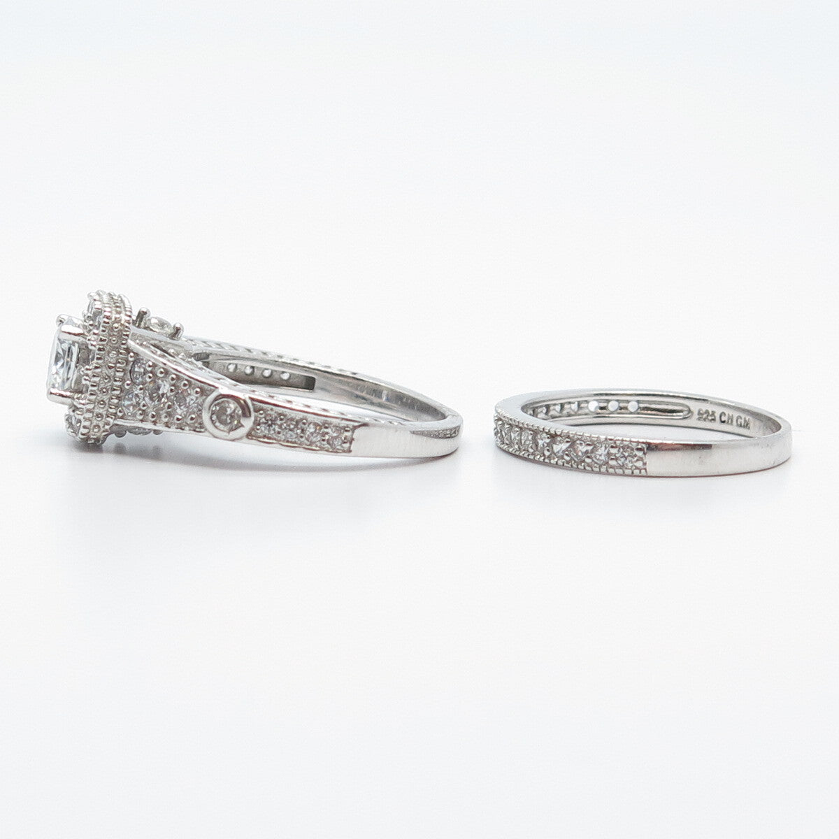 925 Sterling Silver C Z Set of Two Stackable Ring Size 7.25