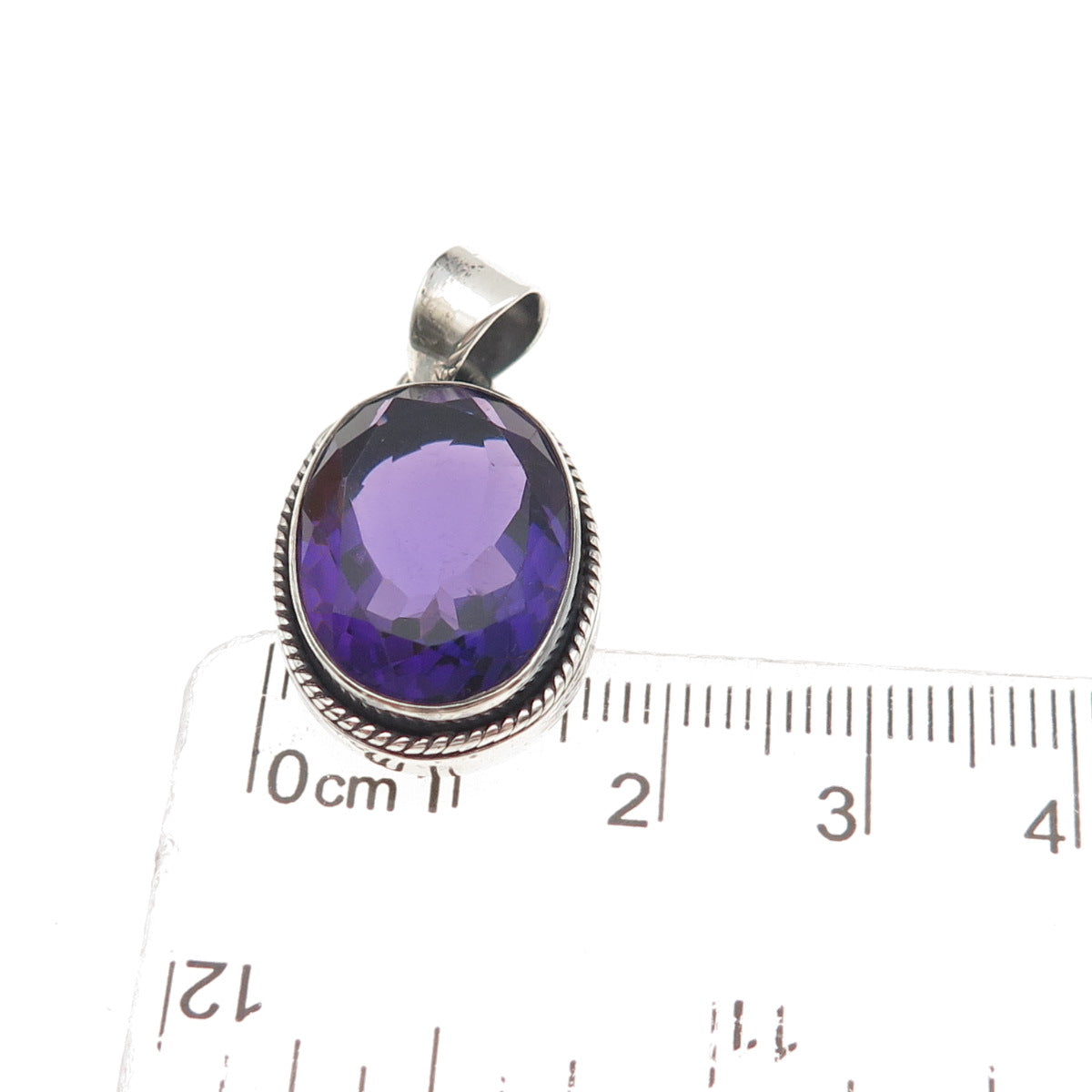 925 Sterling Silver Vintage Real Oval-Cut Amethyst Charm Pendant