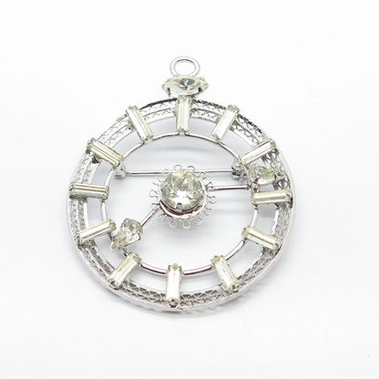 925 Sterling Silver Antique Sharon Creations Rhinestone Clock Pin Brooch/Pendant