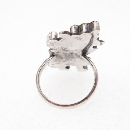 Old Pawn 925 Sterling Vintage Multi-Gem Kachina Ring Size 6.25 (missing stone)