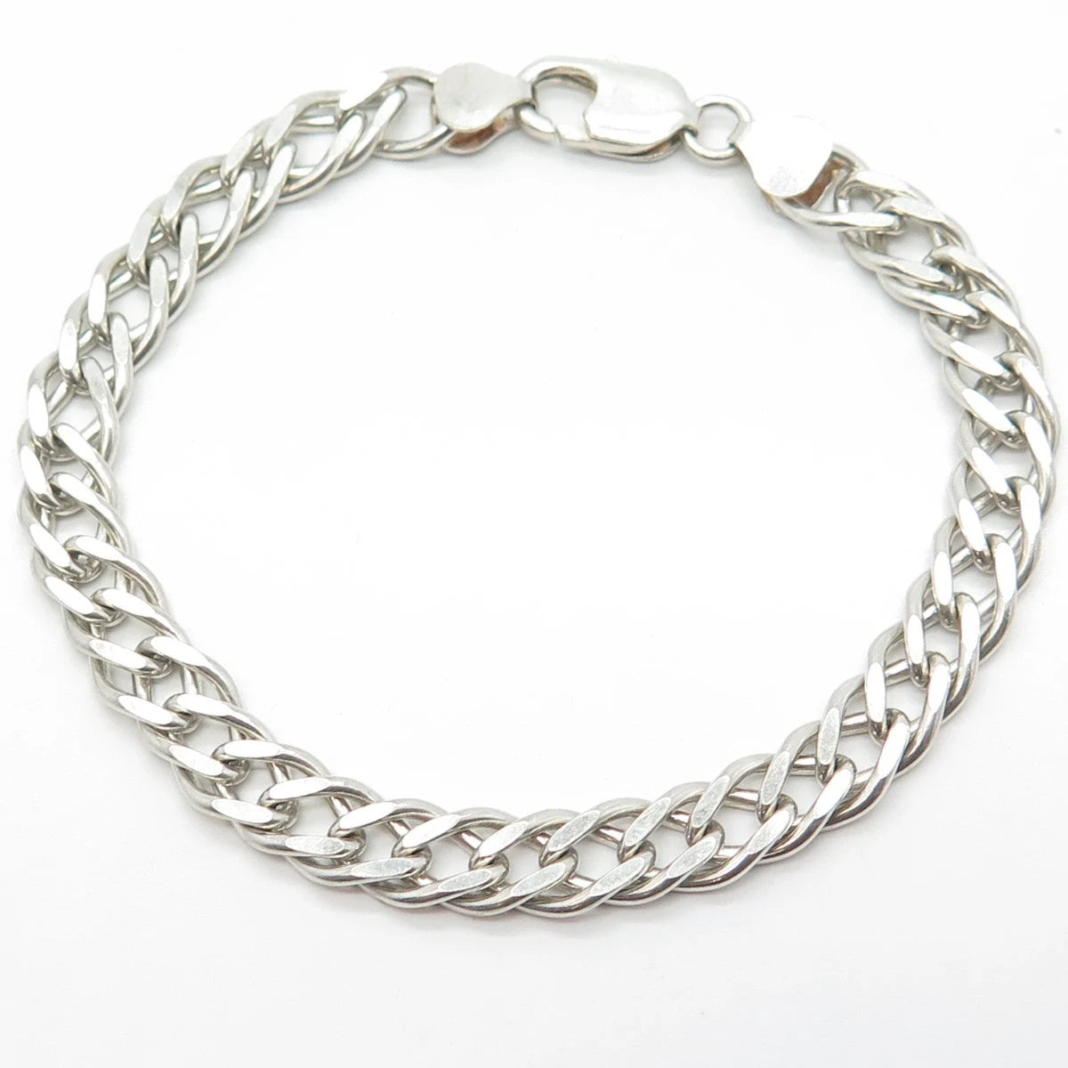 925 Sterling Silver Vintage Italy Double Cable Link Bracelet 8"
