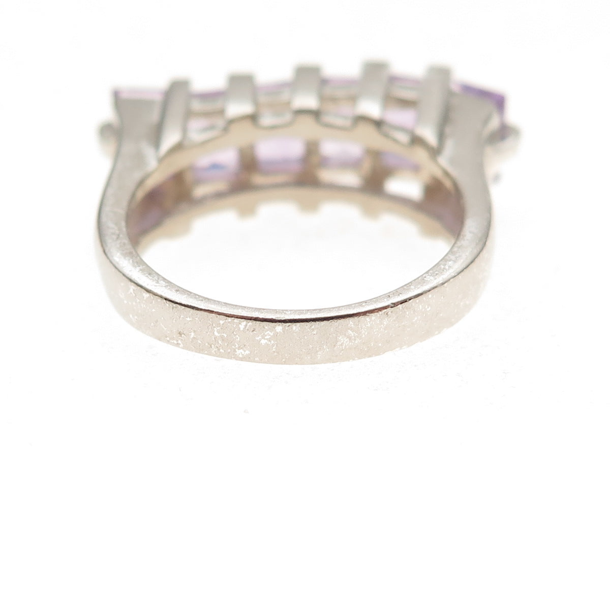 Ken Crafts 925 Sterling Silver Vintage Real Emerald-Cut Amethyst Ring Size 7