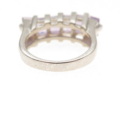 Ken Crafts 925 Sterling Silver Vintage Real Emerald-Cut Amethyst Ring Size 7