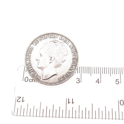720 Silver Antique 1944 Netherlands 1 Gulden - Wilhelmina Coin Pin Brooch