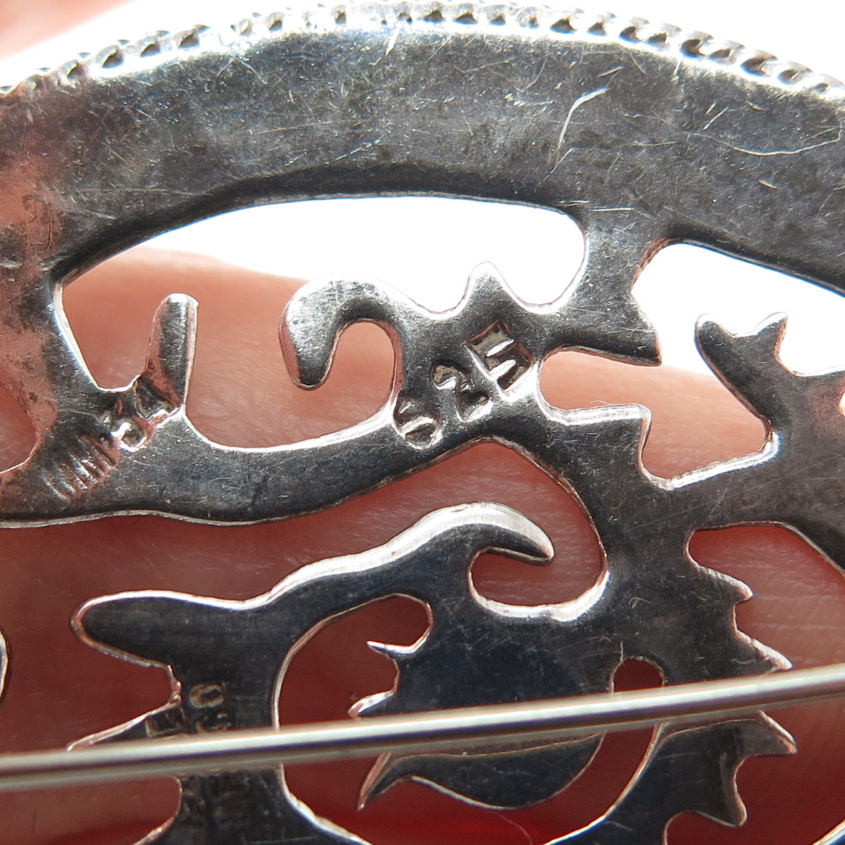 925 Sterling Silver Vintage Mexico Aztec God Quetzalcoatl Oxidized Pin Brooch