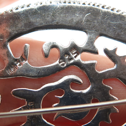 925 Sterling Silver Vintage Mexico Aztec God Quetzalcoatl Oxidized Pin Brooch