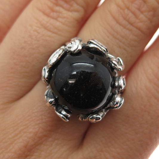 Sherri Baker Sterling Silver Vintage Real Black Onyx Modernist Ring Size 7.75