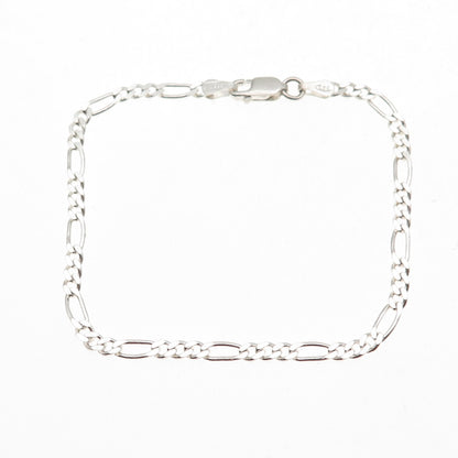 925 Sterling Silver Italy Figaro Link Bracelet 7"