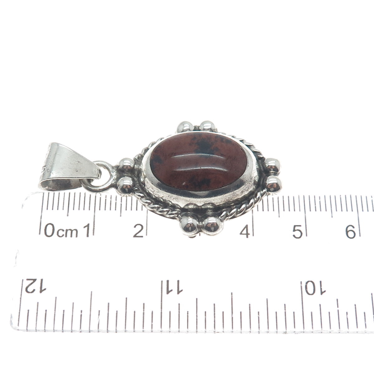 925 Sterling Silver Vintage Real Jasper Oxidized Beaded Charm Pendant