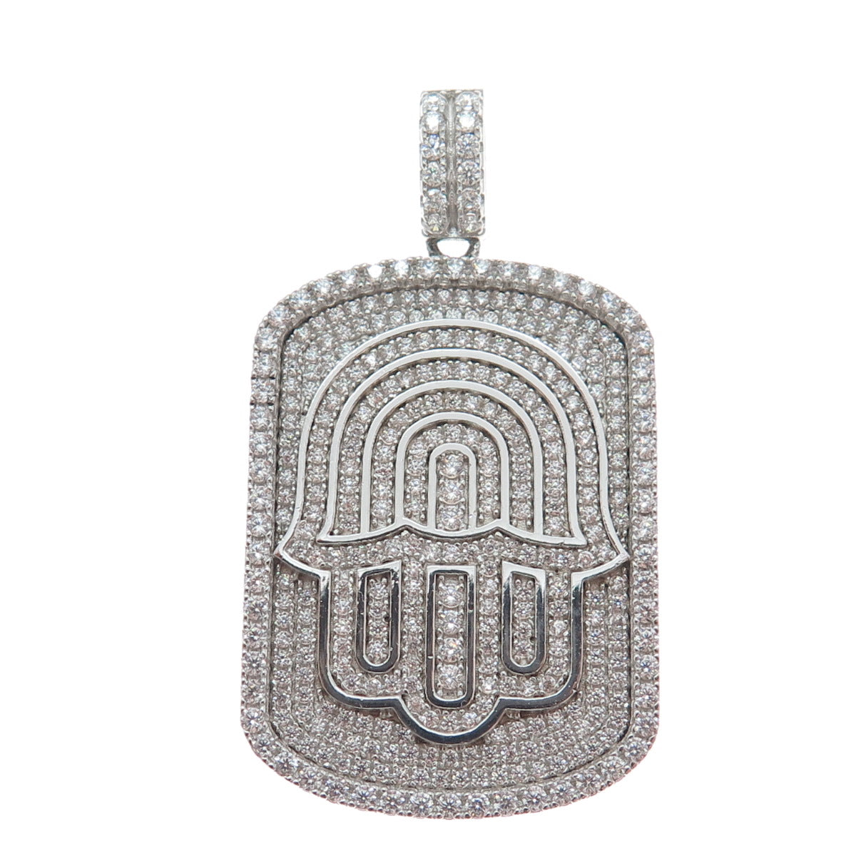 DESIGNS BY YAGI 925 Sterling Silver Round-Cut C Z Hamsa Amulet Pendant