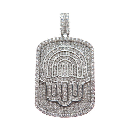 DESIGNS BY YAGI 925 Sterling Silver Round-Cut C Z Hamsa Amulet Pendant