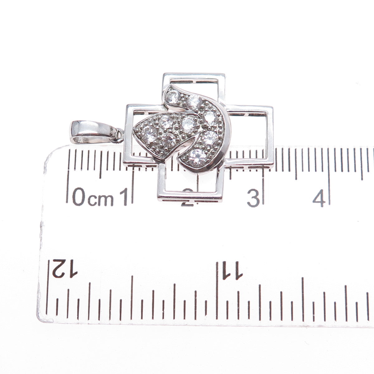 925 Sterling Silver Vintage Round-Cut C Z Holy Spirit Cross Charm Pendant