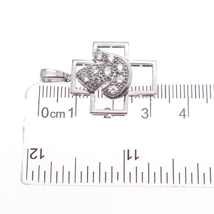 925 Sterling Silver Vintage Round-Cut C Z Holy Spirit Cross Charm Pendant