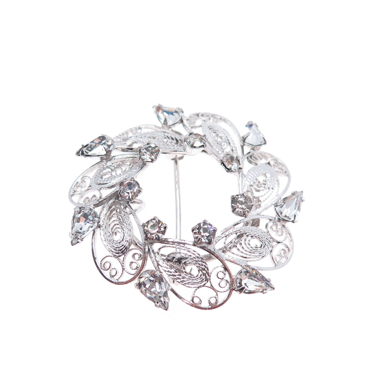 CARL ART 925 Sterling Silver Antique Rhinestone Filigree Pin Brooch / Pendant