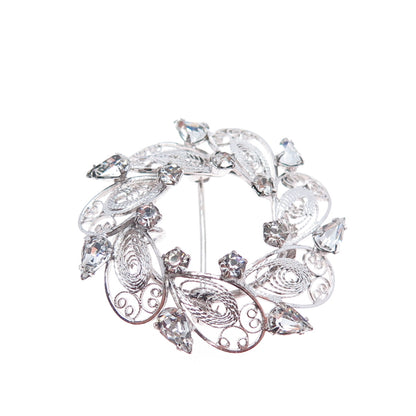 CARL ART 925 Sterling Silver Antique Rhinestone Filigree Pin Brooch / Pendant