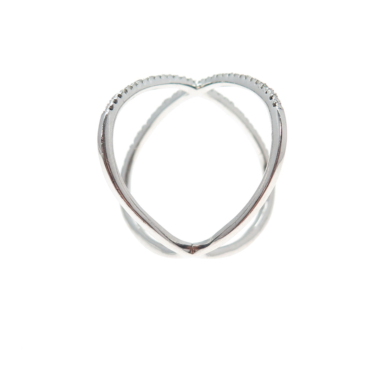 DBJ DEE BERKLE Sterling Silver Real Round-Cut Diamond Crisscross Ring Size 9.25