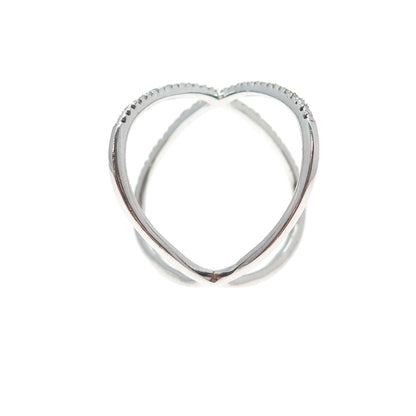 DBJ DEE BERKLE Sterling Silver Real Round-Cut Diamond Crisscross Ring Size 9.25