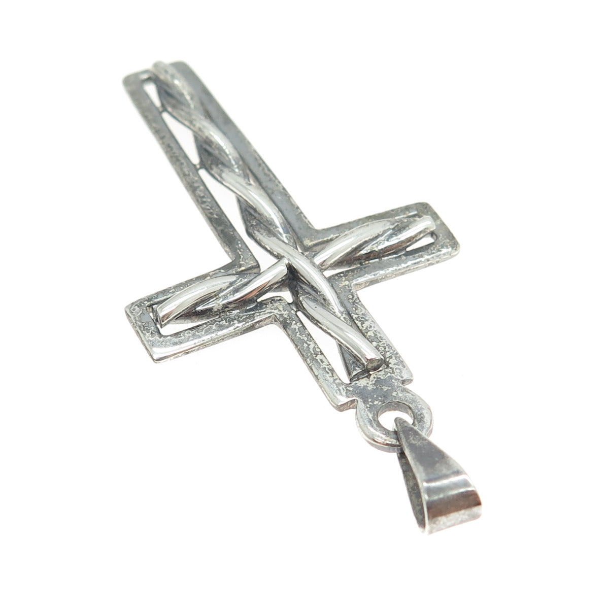 925 Sterling Silver Vintage Braided Cross Pendant